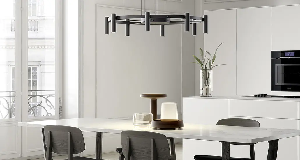 Laverd Suspension Lamp is a contemporary LED metal suspension lamp placed in contract hospitality space.