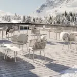 ria dining armchair and ria lounge armchair is a contemporary outdoor dining armchair and lounge armchair and is suitable for hospitality and contract spaces.