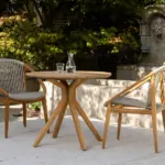 frida dining chair is a contemporary outdoor dining chair with oak and rope structure and is suitable for contract and hospitality spaces.