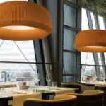 loto pendant lamp is a contemporary pendant lamp with glass and fabric structure and is suitable for hospitality and contract spaces.