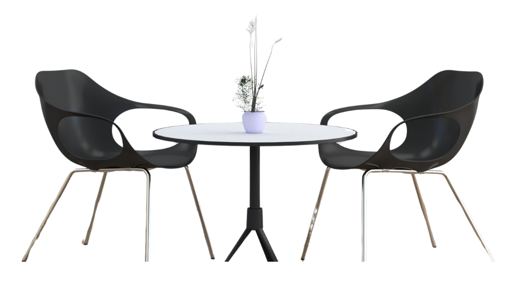 cafe furniture consisting of black dining seating and bistro table