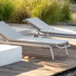 kodo sunlounger is a contemporary aluminium outdoor sunlounger with rope seat and suitable for contract and hospitality spaces.