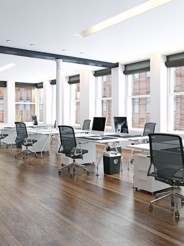 office fit out design and build done for office workstation space consisting of task chairs, work desks.
