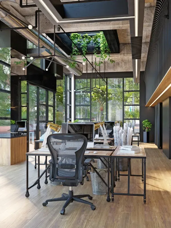 office work space with natural lighting and re-engineered to a modern setup